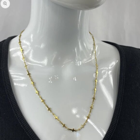 Cross Chain Stainless Steel Necklace Gold Plated Stainless Steel Handmade - Picture 5 of 11